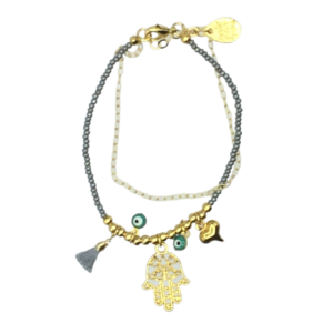 pulsera gris con hamsa