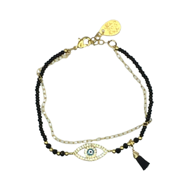 pulsera negra con borla